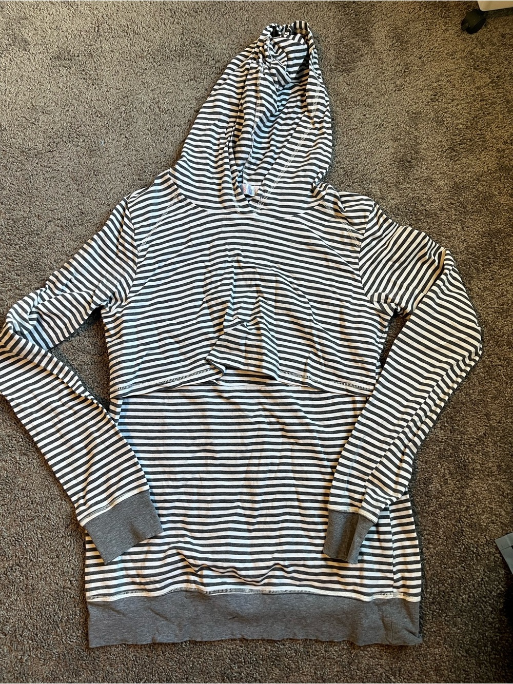 Latched Mama Striped Gray & White Hooded Nursing Sweater